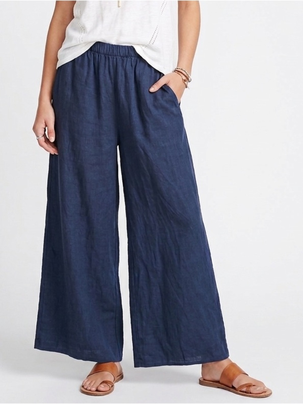 Terzo Millennio Italian Linen Wide Leg Pants Navy Size Small Cottagecore Coastal